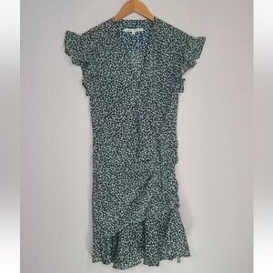 Veronica Beard Marla Dress Silk Green Floral Ruched Flutter Sleeve Surplice 2